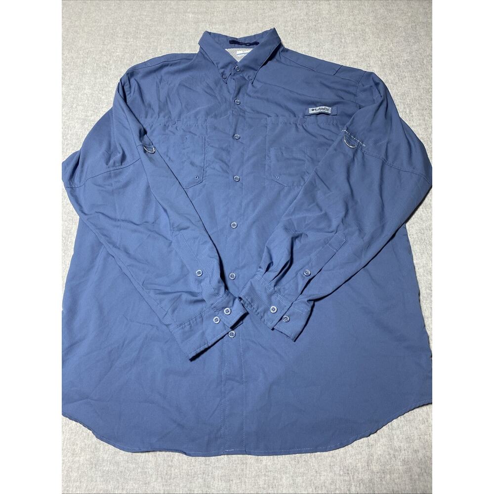 Columbia Shirt Mens XXLT Blue PFG Tamiami Omni Shade Fishing Outdoors Vented 2XT
